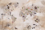 Tapet Personalizat Micii Exploratori cu harta lumii cu animale exotice in stil vintage - EXOTIC WILDLIFE