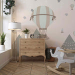 Tapet Personalizat Micii Exploratori cu baloane cu aer cald peste cerul instelat si munti - STARRY WHEEL BALLOONS