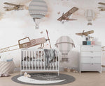 Tapet Personalizat Micii Exploratori cu avioane vintage si fluturi - BUTTERFLY BIPLANE