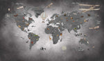 Tapet Personalizat Micii Exploratori cu harta lumii in nuante de gri inchis negru - DARK GREY MAP