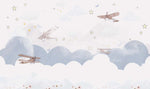 Tapet Personalizat Micii Exploratori cu avioane si baloane cu aer cald pe cerul instelat alb - WINTER NIGHT PLANES