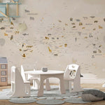 Tapet Personalizat Micii Exploratori cu harta lumii bej cu animale - BEIGE ANIMAL MAP
