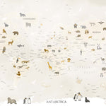 Tapet Personalizat Micii Exploratori cu harta lumii bej cu animale - BEIGE ANIMAL MAP