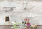 Tapet Personalizat Micii Exploratori cu avioane si baloane cu aer cald pe cerul gri - GREY SKIES PLANES