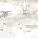 Tapet Personalizat Micii Exploratori cu avioane si baloane cu aer cald pe cerul gri - GREY SKIES PLANES