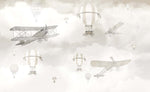 Tapet Personalizat Micii Exploratori cu avioane si baloane cu aer cald pe cerul gri - GREY SKIES PLANES