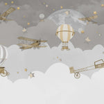 Tapet Personalizat Micii Exploratori cu avioane si baloane cu aer cald pe cerul instelat noaptea - NIGHT GREY SKY