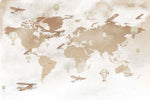 Tapet Personalizat Micii Exploratori cu harta lumii pentru copii in nuante de maro - SEPIA PLANE MAP