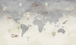 Tapet Personalizat Micii Exploratori cu harta lumii pentru copii in nuante gradient de bej-gri - CLOUDY GRADIENT MAP