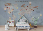 Tapet Personalizat Micii Exploratori cu harta lumii pentru copii si continente gri - DARK BLUE WORLD'S MAP