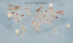 Tapet Personalizat Micii Exploratori cu harta lumii pentru copii si continente gri - DARK BLUE WORLD'S MAP