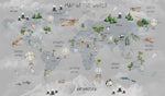 Tapet Personalizat Micii Exploratori cu harta lumii pentru copii cu munti in nuante de gri - GREY MOUNTAINS MAP