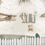 Tapet Personalizat Micii Exploratori cu cu avioane si baloane cu aer cald in gradina - FLYING COUNTRYSIDE