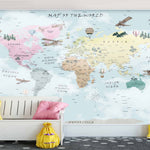 Tapet Personalizat Micii Exploratori cu harta lumii pentru copii cu continente colorate - CLOUDY COLORED CONTINENTS