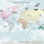 Tapet Personalizat Micii Exploratori cu harta lumii pentru copii cu continente colorate - CLOUDY COLORED CONTINENTS