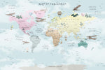 Tapet Personalizat Micii Exploratori cu harta lumii pentru copii cu continente colorate - CLOUDY COLORED CONTINENTS