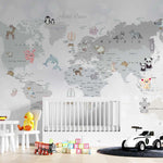 Tapet Personalizat Micii Exploratori cu harta lumii si pui de animale - BABY ANIMAL'S MAP