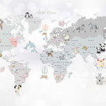 Tapet Personalizat Micii Exploratori cu harta lumii si pui de animale - BABY ANIMAL'S MAP