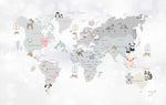 Tapet Personalizat Micii Exploratori cu harta lumii si pui de animale - BABY ANIMAL'S MAP