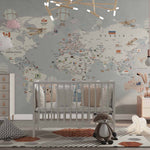 Tapet Personalizat Micii Exploratori cu harta lumii detaliata cu steaguri - TEXTURED WORLD'S MAP
