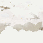Tapet Personalizat Micii Exploratori cu avioane zburand peste norii bej - LIGHT BEIGE FLYING PLANES