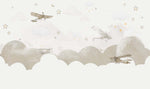 Tapet Personalizat Micii Exploratori cu avioane zburand peste norii bej - LIGHT BEIGE FLYING PLANES