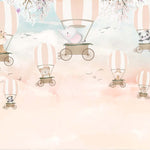 Tapet Personalizat Micii Exploratori cu baloane cu aer cald si animalute pe cerul roz pudrat - POWDERED PINK SKIES