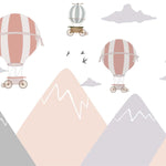 Tapet Personalizat Micii Exploratori cu munti si baloane cu aer cald pastel - PASTEL BALLOONS & MOUNTAINS