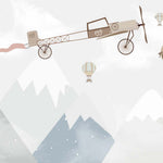 Tapet Personalizat Micii Exploratori cu munti, avioane si baloane cu aer cald - SNOWY FLIGHT