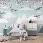 Tapet Personalizat Micii Exploratori cu avioane peste muntii cu zapada - SNOW & PLANES