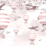 Tapet Personalizat Micii Exploratori cu avioane si baloane cu aer cald roz - PINK BIRDS BALLOONS