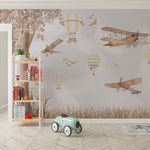 Tapet Personalizat Micii Exploratori cu avioane si baloane cu aer cald in natura - TREE FLY VIEW