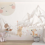 Tapet Personalizat Micii Exploratori cu animale in drumetie spre muntii bej - ANIMAL'S MOUNTAIN ADVENTURE