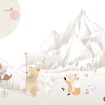 Tapet Personalizat Micii Exploratori cu animale in drumetie spre muntii bej - ANIMAL'S MOUNTAIN ADVENTURE