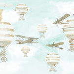 Tapet Personalizat Micii Exploratori cu avioane si baloane cu aer cald pe fundal texturat  - TEXTURED SKY BALLOONS