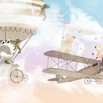 Tapet Personalizat Micii Exploratori cu animale care canta pe avion pe cerul multicolor - PASTEL FLYING SONGS