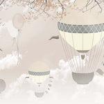 Tapet Personalizat Micii Exploratori cu baloane cu aer cald si steaguri in nuante de bej - BEIGE IN THE CLOUDS