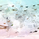 Tapet Personalizat Micii Exploratori cu harta lumii pentru copii in nuante roz albastre in degrade  - PINKY GREEN MAP