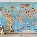 Tapet Personalizat Micii Exploratori cu harta lumii pentru copii in stil maritim - MARINE MAP