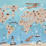 Tapet Personalizat Micii Exploratori cu harta lumii pentru copii in stil maritim - MARINE MAP