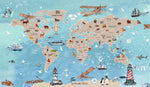 Tapet Personalizat Micii Exploratori cu harta lumii pentru copii in stil maritim - MARINE MAP