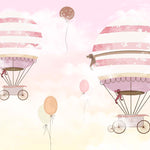 Tapet Personalizat Micii Exploratori cu baloane cu aer cald pe fundal roz-galben - PINK BIRTHDAY BALLOONS