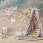 Tapet Personalizat Micii Exploratori cu harta lumii detaliata cu steaguri pe un fundal gradient - GLOBE FLAGS MAP