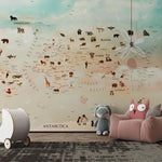 Tapet Personalizat Micii Exploratori cu harta lumii cu animale si baloane - DESERT ANIMAL MAP