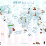 Tapet Personalizat Micii Exploratori cu harta lumii pe un fundal in dungi in nuante pastel de roz si albastru - BABY BLUE PASTEL MAP