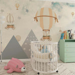 Tapet Personalizat Micii Exploratori cu munti si baloane cu aer cald in stil vintage - VINTAGE OVER THE PEAKS
