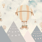 Tapet Personalizat Micii Exploratori cu munti si baloane cu aer cald in stil vintage - VINTAGE OVER THE PEAKS