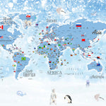 Tapet Personalizat Micii Exploratori cu harta lumii detaliata cu steaguri si zapada - FROZEN WINTER MAP