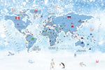 Tapet Personalizat Micii Exploratori cu harta lumii detaliata cu steaguri si zapada - FROZEN WINTER MAP