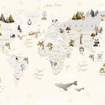 Tapet Personalizat Micii Exploratori cu harta lumii in nuante de bej cu fulgi de zapada - BEIGE SNOWFLAKES MAP